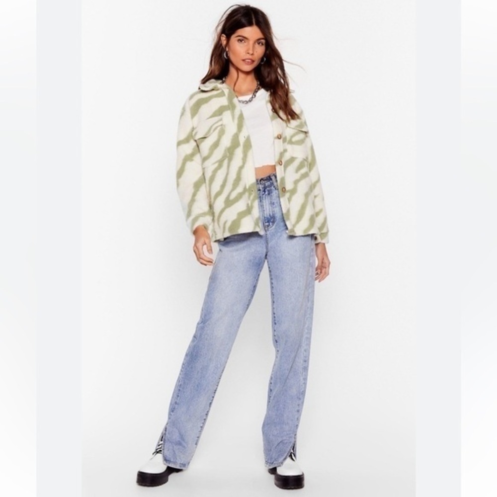 Nasty Girl Wool Blend Oversized Green & White Shacket